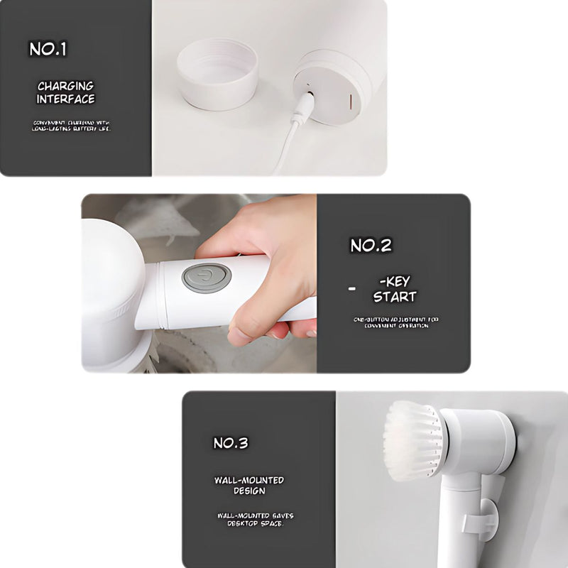 Cepillo Eléctrico Inalámbrico. Limpiador Giratorio Cepillo de Limpieza con Batería de Larga Duración y Resistencia al Agua. Color blanco. Incluye accesorios.