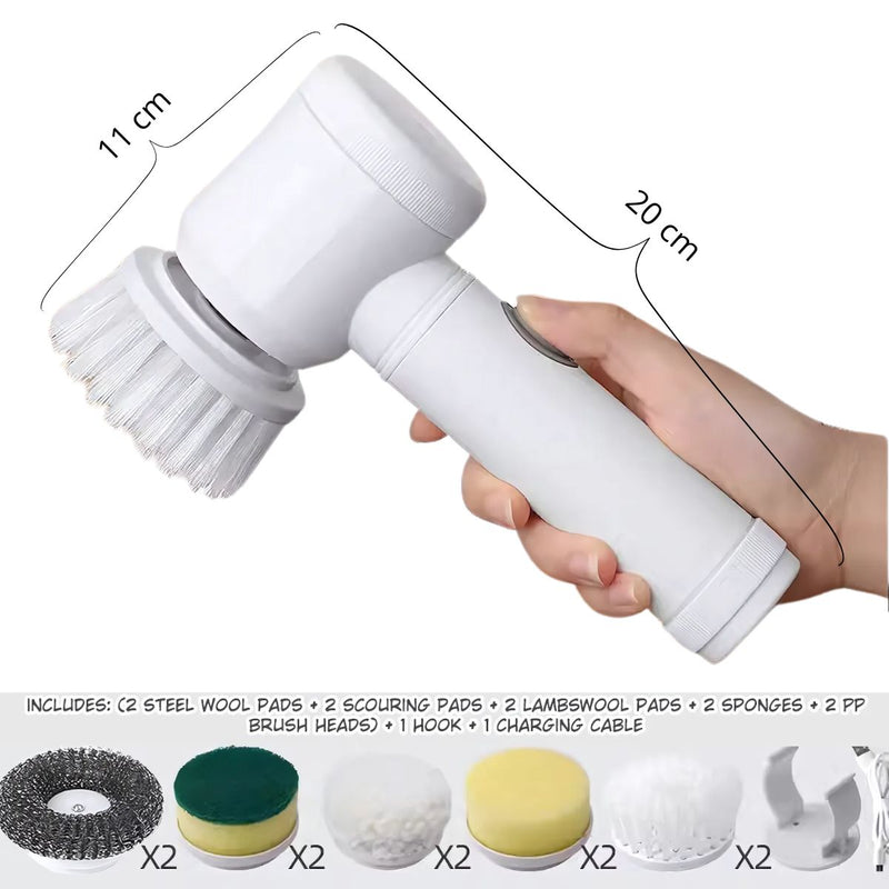 Cepillo Eléctrico Inalámbrico. Limpiador Giratorio Cepillo de Limpieza con Batería de Larga Duración y Resistencia al Agua. Color blanco. Incluye accesorios.