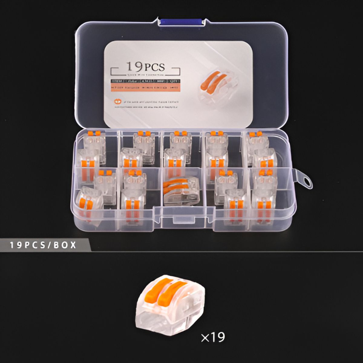 Terminales Empalme de conexión rápida para cables eléctricos 212 (dos vias). Uniones. Conectores De palanca. Lever-Nut. Set de 19pcs.