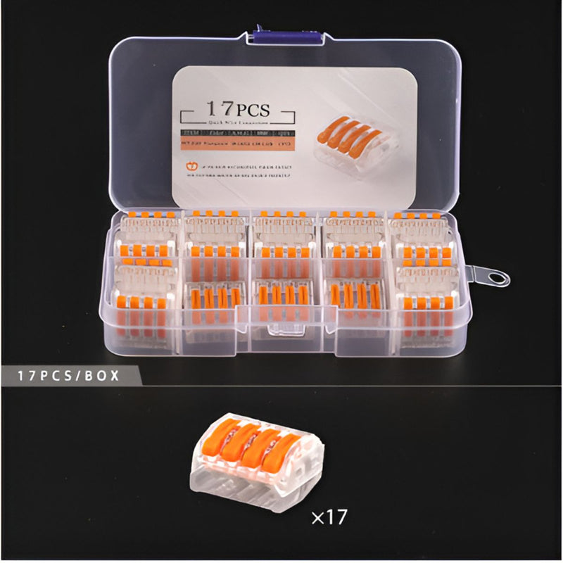 Terminales Empalme de conexión rápida para cables eléctricos 214 (cuatro vias). Uniones. Conectores De palanca. Lever-Nut. Set de 17pcs.