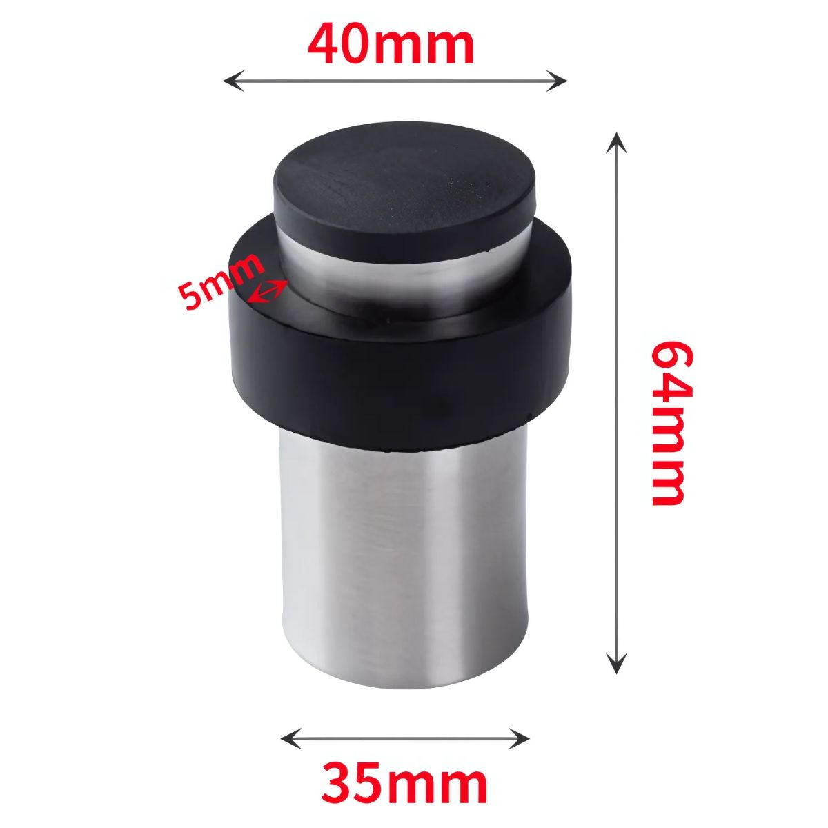 Tope Para Puertas Acero Inoxidable. 1 1/4" x 63mm alto Amortiguador de Impacto con Fijación Adhesiva o Atornillable.