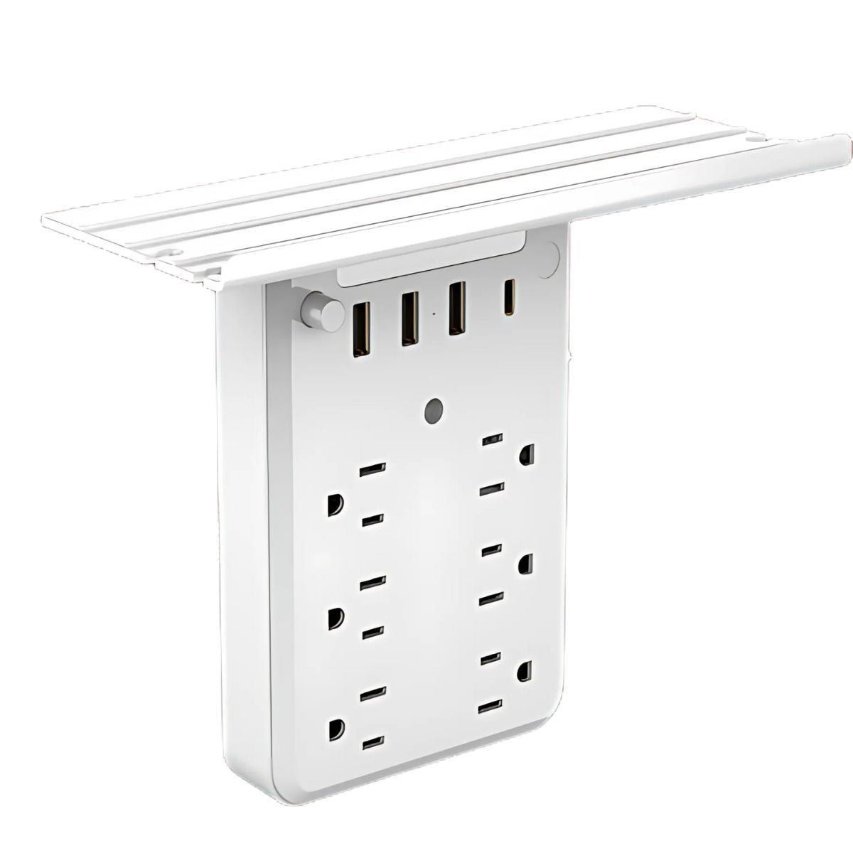 Toma corrientes regleta de 6 Salidas, 1 Puerto Tipo C y 3 Puertos USB. Con Bandeja para Celular. Adaptador. Regleta.