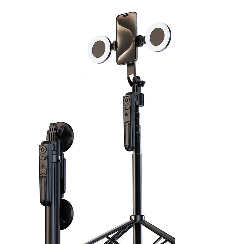 Trípode para teléfono con aro de Luz LED. Palo Selfie con luz a control remoto. Soporte de trípode de Viaje. Ideal para Blogger e Influencers.