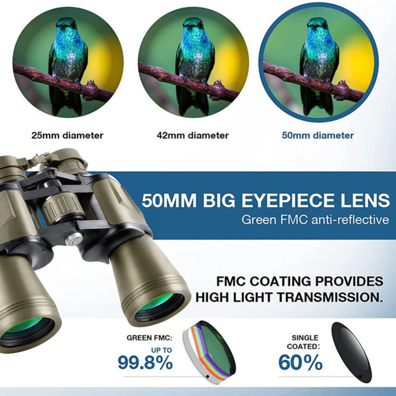 Binoculares de Largo Alcance 20 X 50.  Prismáticos Compactos Impermeables para Caza, Observación de Aves y Estrellas.
