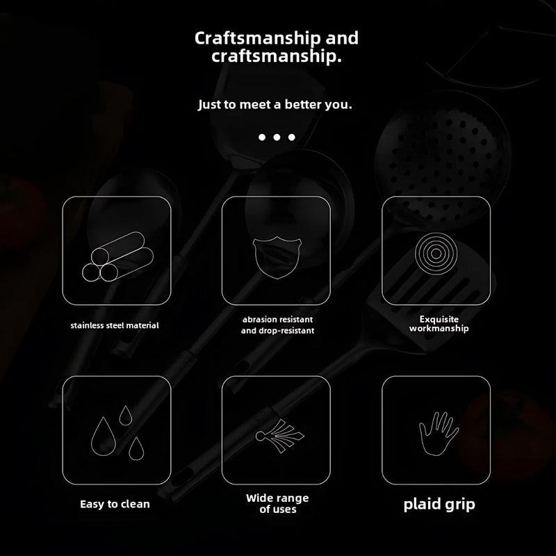 Cucharones de cocina, espatula. Juego de 4 piezas. Set de Utensilios de acero inoxidable antiadherentes.