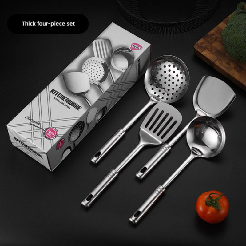 Cucharones de cocina, espatula. Juego de 4 piezas. Set de Utensilios de acero inoxidable antiadherentes.