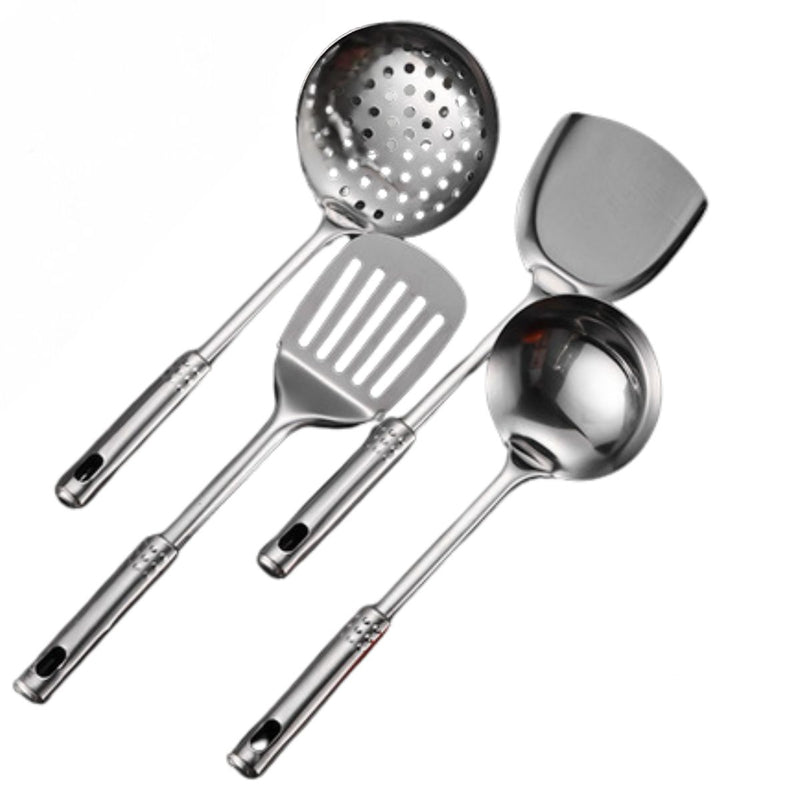 Cucharones de cocina, espatula. Juego de 4 piezas. Set de Utensilios de acero inoxidable antiadherentes.