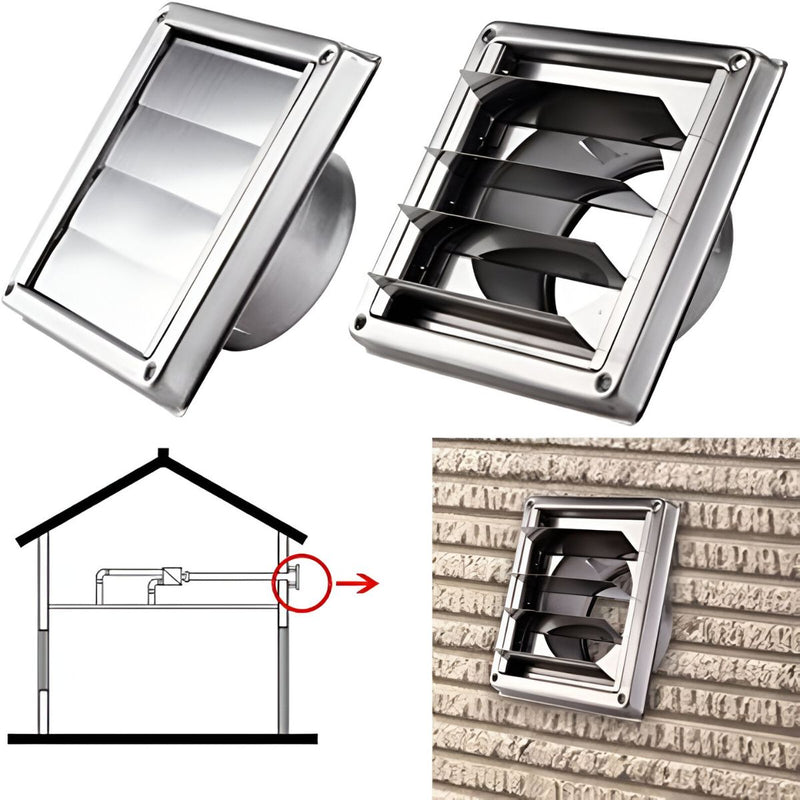 Rejilla de Ventilación 4" con láminas móviles. Para extractor de baño Tapa de Extractor De Acero Inoxidable 304.