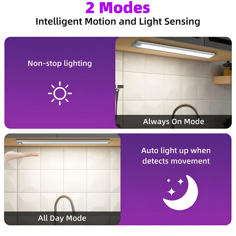 Lámpara LED con Sensor de Movimiento. Luz Inalámbrica Carga Rápida USB C y 2 Modos. 46.2*4.3*1.2cm
