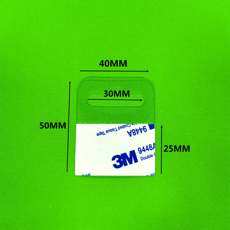 Adhesivo para colgar productos transparente de 40 x 50 mm. Pegatina para exhibidores. Pestaña colgante (1 und). etiquetas