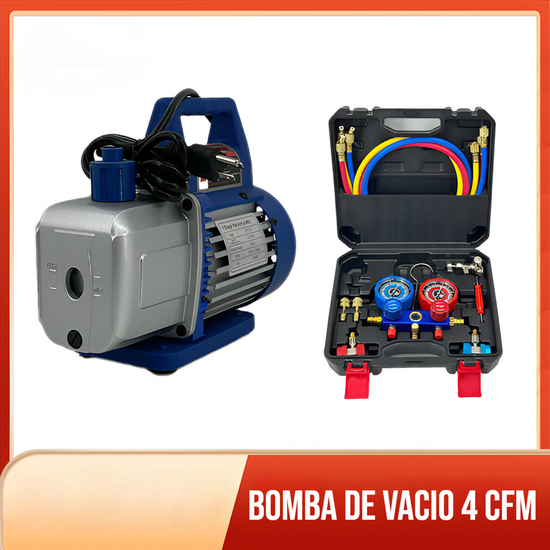 Bomba de vacio 4 CFM. Herramienta de recarga de aire acondicionado y refrigerador.