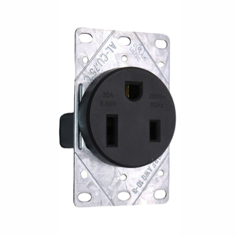 Enchufe de Pared NEMA 14-50R 50A 250V. Receptáculo De Montaje Empotrado. Color Negro.