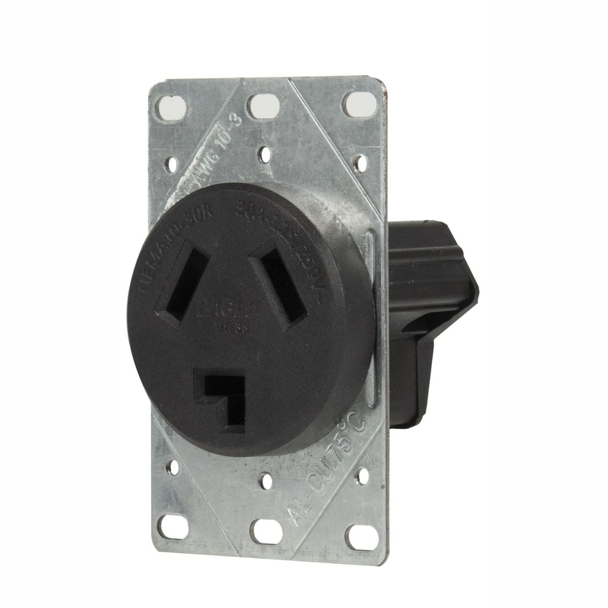 Enchufe de Pared NEMA 10-30R 30A 125V-250V. Receptáculo De Montaje Empotrado. Color Negro.