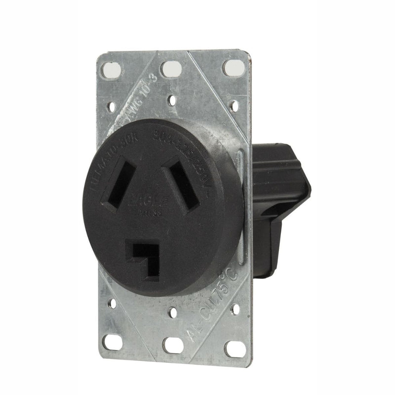 Enchufe de Pared NEMA 10-30R 30A 125V-250V. Receptáculo De Montaje Empotrado. Color Negro.