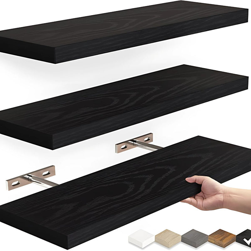 Estanterías Flotantes (Set De 3 Piezas). Repisas De Pared. Tablillas Negras 6.7x1.1x16”