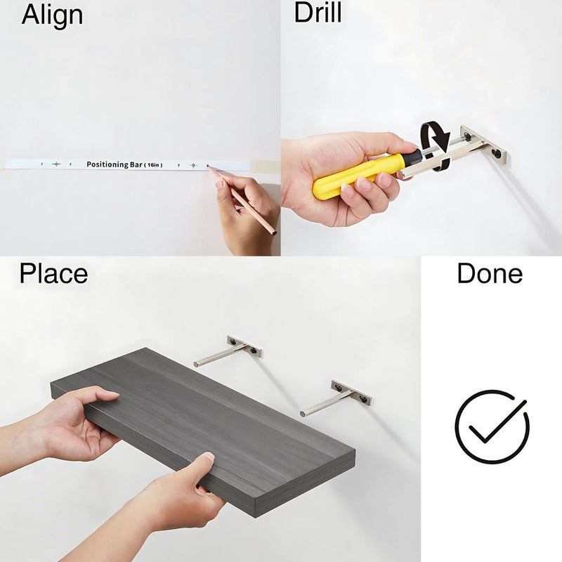 Repisas De Pared Estanterías Flotantes (Set De 3 Piezas). Tablillas Grices 6.7x1.1x16”