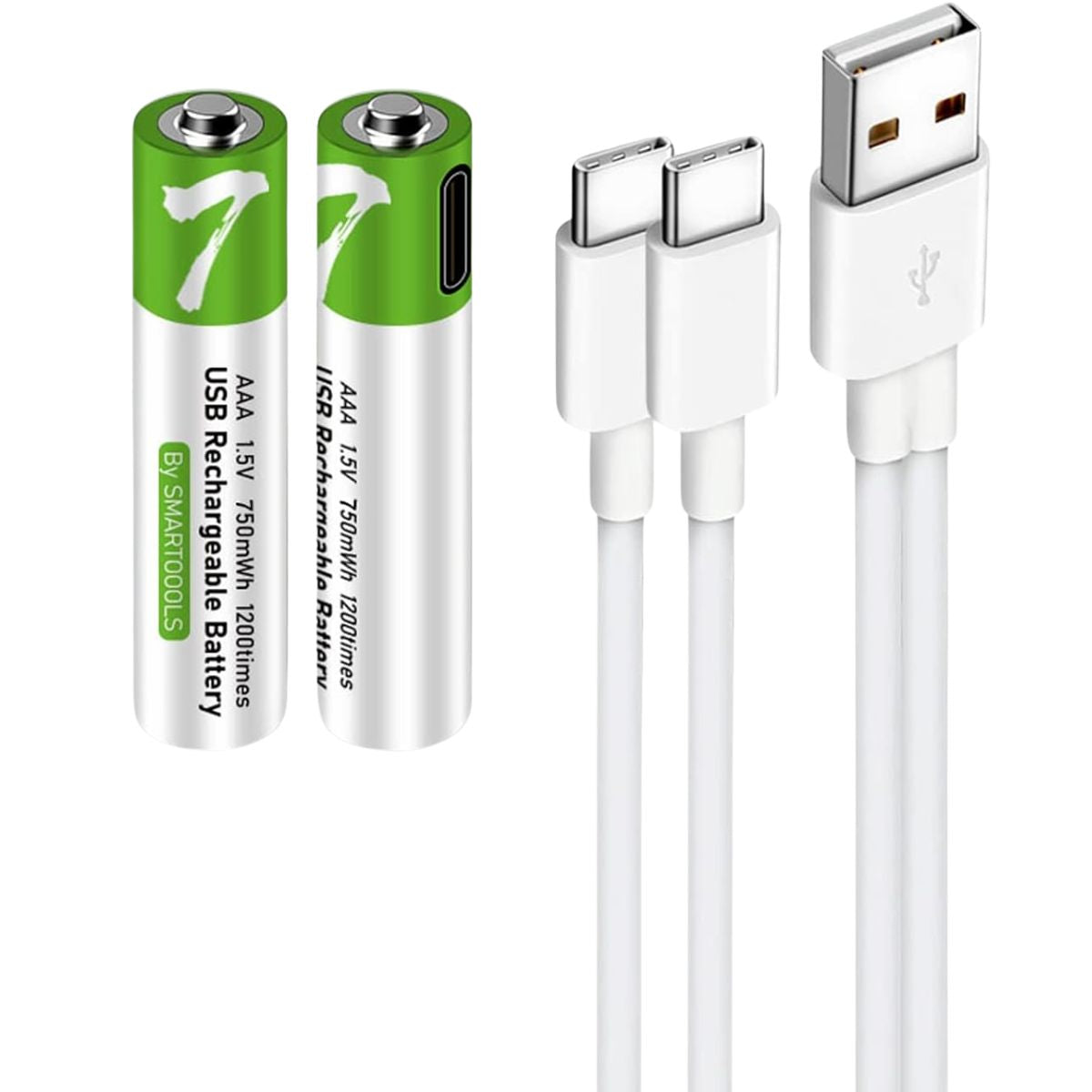 Baterías AAA Recargables Con Carga USB-C, 1.5V 750mWh. Con 1200 Ciclos De Vida. (Pack de 2 unidades)