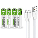 Baterías AAA Recargables Con Carga USB-C, 1.5V 750mWh. Con 1200 Ciclos De Vida. (Pack de 4 unidades)