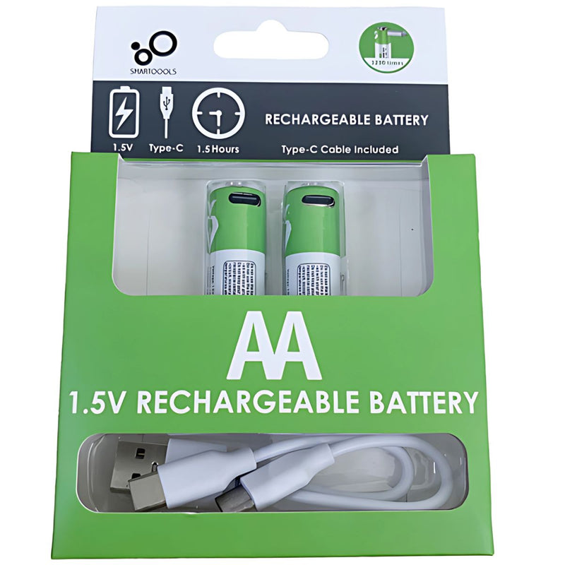 Baterías AA Recargables Con Carga USB-C, 1.5V 2600mWh. Con 1200 Ciclos De Vida. (Pack de 2 unidades)
