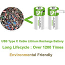 Baterías tipo D Recargables Con Carga USB-C, 1.5V 12000mWh. Con 1200 Ciclos De Vida. (Pack de 2 unidades)