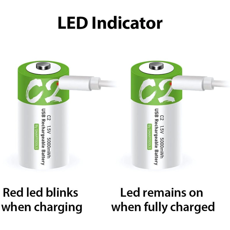 Baterías tipo C Recargable Con Carga USB-C, 1.5V 5000mWh. Con 1200 Ciclos De Vida. (1 Unidad)