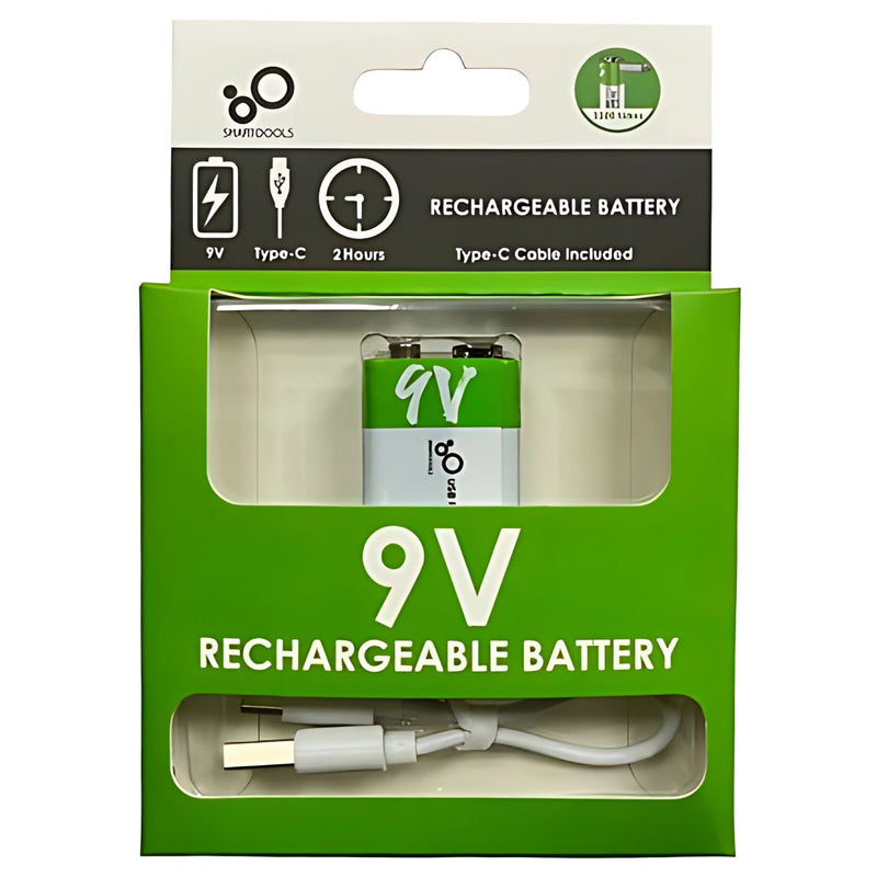 Baterías 9V Recargable Con Carga USB-C, 650mAh. Con 1200 Ciclos De Vida. (1 Unidad)