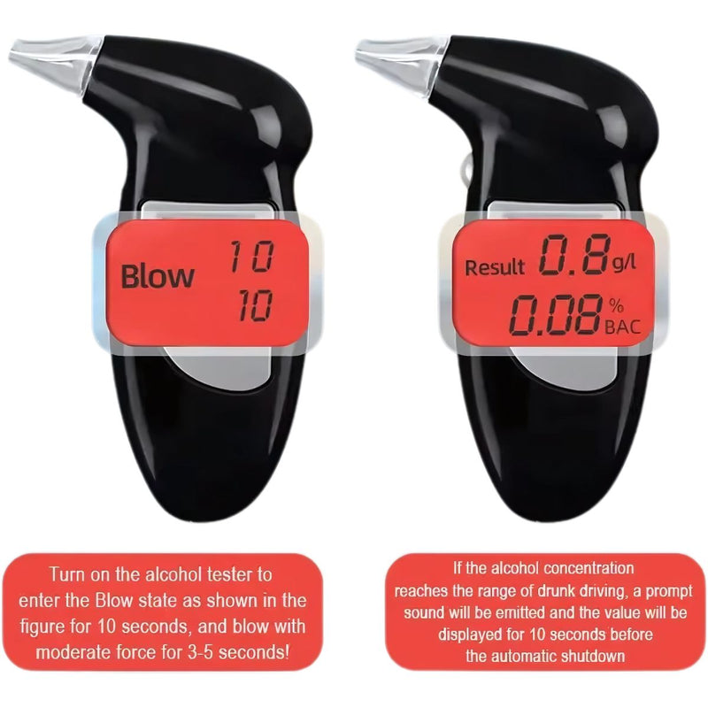 Alcoholímetro Digital Portátil con Pantalla LCD y Alarma de Ebriedad. Medidor de Alcohol con 5 boquillas. Guarometro Warometro.