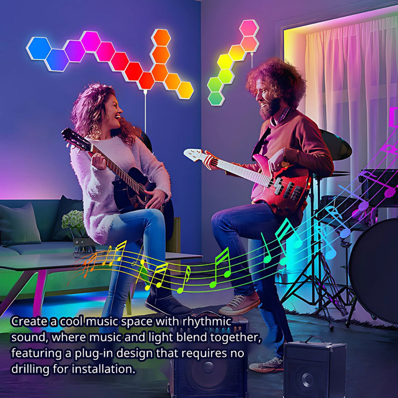 Luces LED paneles de pared Hexagonales Inteligentes. Iluminación Modular RGB con app y control remoto. (Pack de 12 piezas)