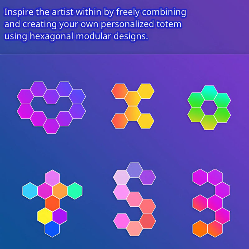 Luces LED paneles de pared Hexagonales Inteligentes. Iluminación Modular RGB con app y control remoto. (Pack de 12 piezas)
