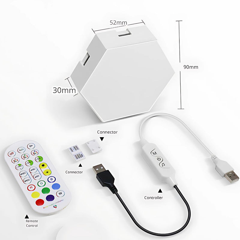 Luces LED paneles de pared Hexagonales Inteligentes. Iluminación Modular RGB con app y control remoto. (Pack de 12 piezas)