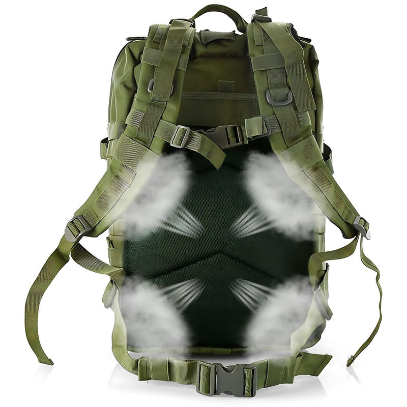 Mochila táctica militar de 45L. Backpack con sistema MOLLE. Bolso impermeable y resistente. Color verde.