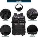 Mochila táctica militar de 45L. Backpack con sistema MOLLE. Bolso impermeable y resistente. Color negro camuflaje.