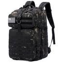 Mochila táctica militar de 45L. Backpack con sistema MOLLE. Bolso impermeable y resistente. Color negro camuflaje.