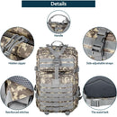Mochila táctica militar de 45L. Backpack con sistema MOLLE. Bolso impermeable y resistente. Color camuflaje claro.