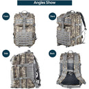 Mochila táctica militar de 45L. Backpack con sistema MOLLE. Bolso impermeable y resistente. Color camuflaje claro.