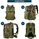 Mochila táctica militar de 45L. Backpack con sistema MOLLE. Bolso impermeable y resistente. Color camuflaje.