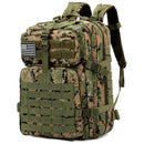 Mochila táctica militar de 45L. Backpack con sistema MOLLE. Bolso impermeable y resistente. Color camuflaje.