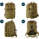 Mochila táctica militar de 45L. Backpack con sistema MOLLE. Bolso impermeable y resistente. Color Caqui.