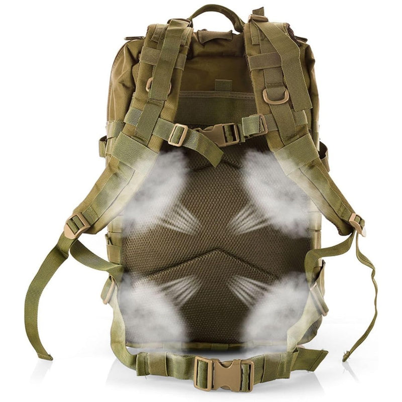 Mochila táctica militar de 45L. Backpack con sistema MOLLE. Bolso impermeable y resistente. Color Caqui.