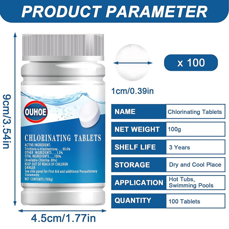 Pastillas de cloro para piscinas. (Pack de 5 pastillas) Tabletas de Cloro Efervescente de 1". 100g