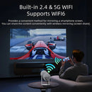 Proyector 4K Android 11 con WiFi Dual-Band, Bluetooth y Rotación 360°.