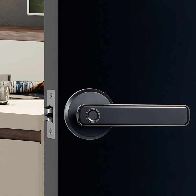 Cerradura Digital con huella dactilar y llave de respaldo. Cerrojo inteligente con manija.