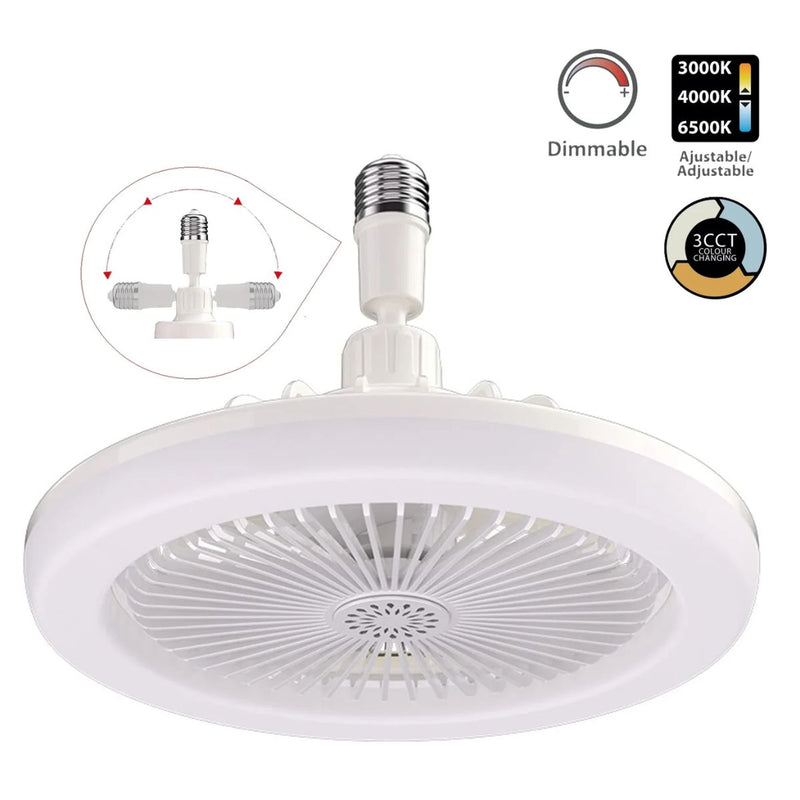 Lampara De Techo con Ventilador. Abanico LED Base E27 30W. Color Blanco. 3 velocidades. A control remoto. 110v