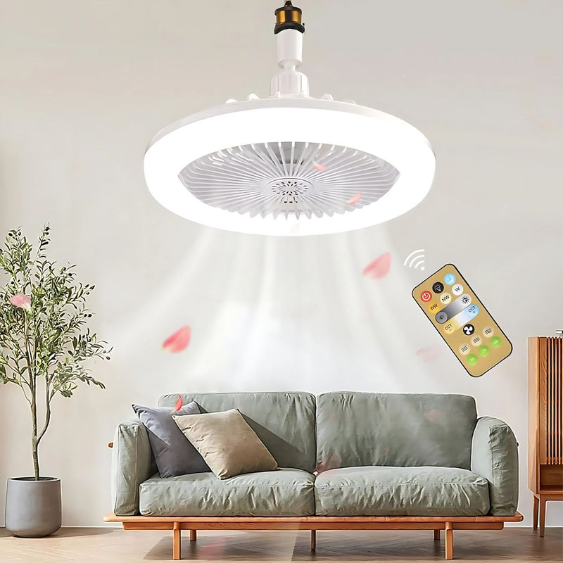 Lampara De Techo con Ventilador. Abanico LED Base E27 30W. Color Blanco. 3 velocidades. A control remoto. 110v