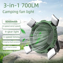 Ventilador con luces LED para camping. Abanico portátil para tiendas de acampar a control remoto. Inalámbrico.