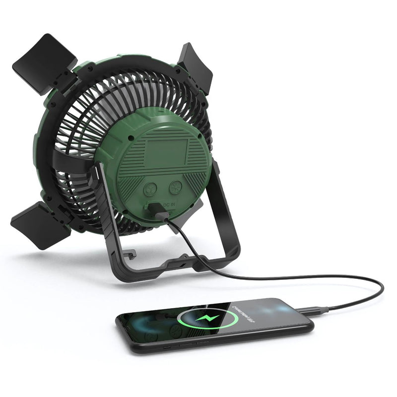 Ventilador con luces LED para camping. Abanico portátil para tiendas de acampar a control remoto. Inalámbrico.