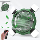 Ventilador con luces LED para camping. Abanico portátil para tiendas de acampar a control remoto. Inalámbrico.