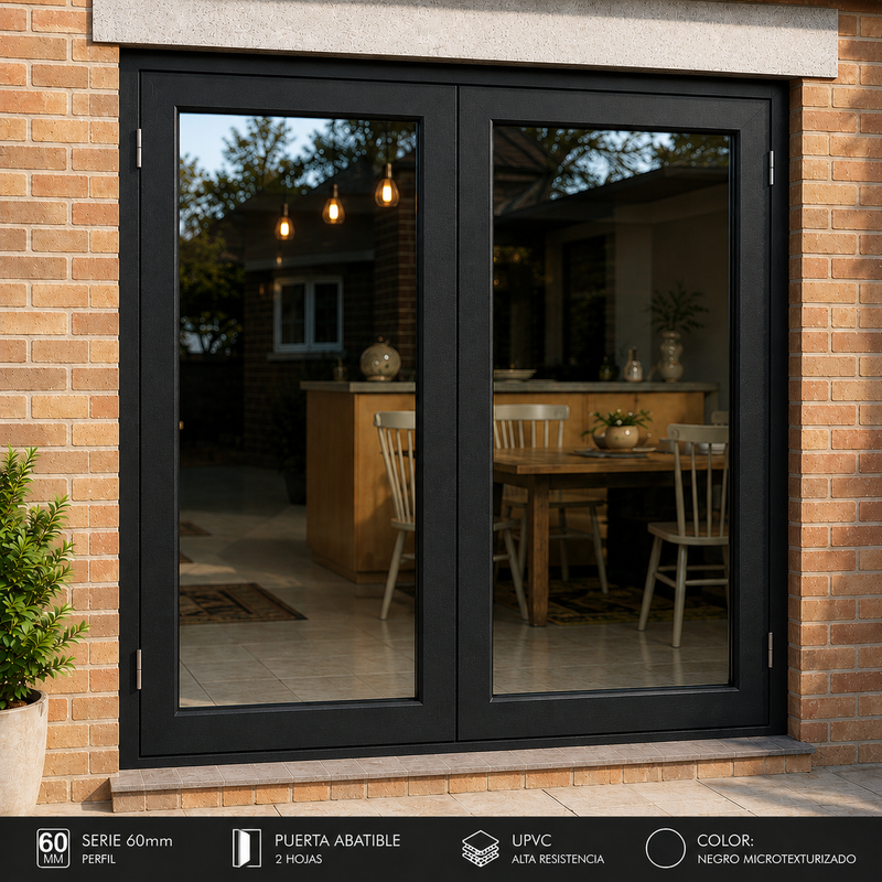 Perfil UPVC Hoja De Puerta Abatible Apertura Externa 60Mm Serie Upview Carbone Espesor 2.5Mm Largo 5.85M Color NEGRO Microtexturizado