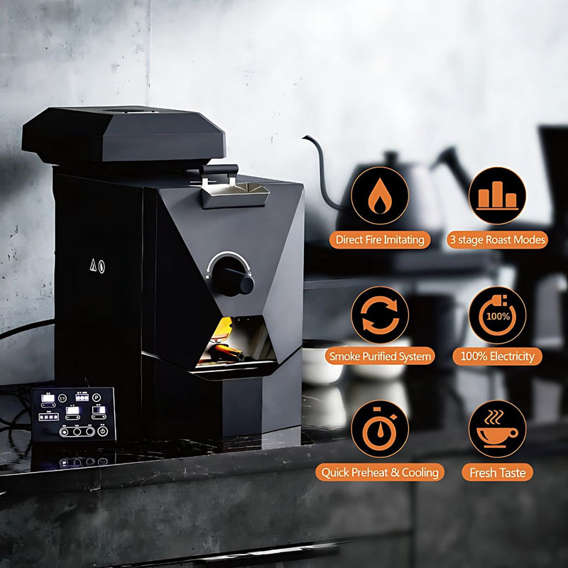 Tostadora de Café Profesional 500g. Máquina Tostadora de Café en Grano. Control Automático y Manual. Acero inoxidable 1000W.