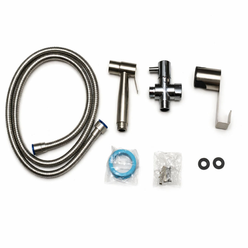Ducha Sanitaria Tipo Teléfono de Acero Inoxidable 304 con Manguera 1.4m. Bidet de Mano para Inodoro con Válvula en T 3/8". Rociador Higiénico